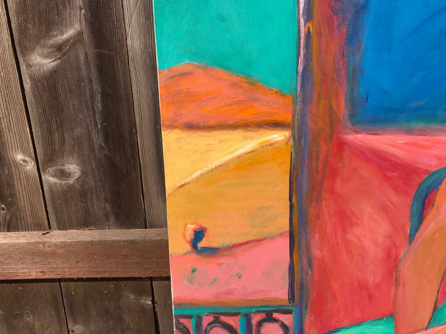 Original Jean Klafs Abstract Expressionist Painting On Canvas Titled 'Blue Hat' 36 X 36 [Photo 5]