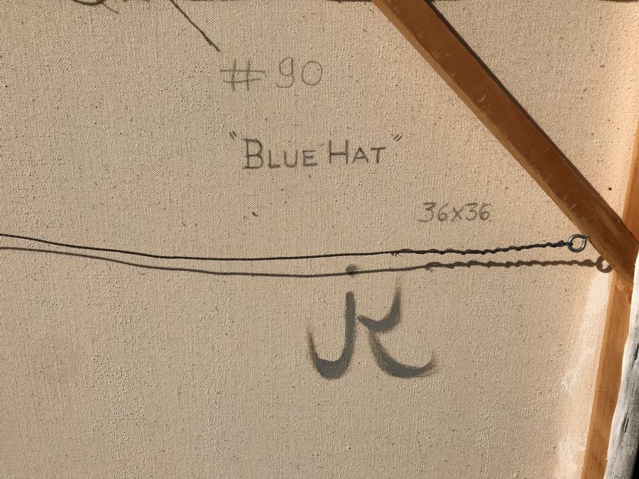 Original Jean Klafs Abstract Expressionist Painting On Canvas Titled 'Blue Hat' 36 X 36 [Photo 9]