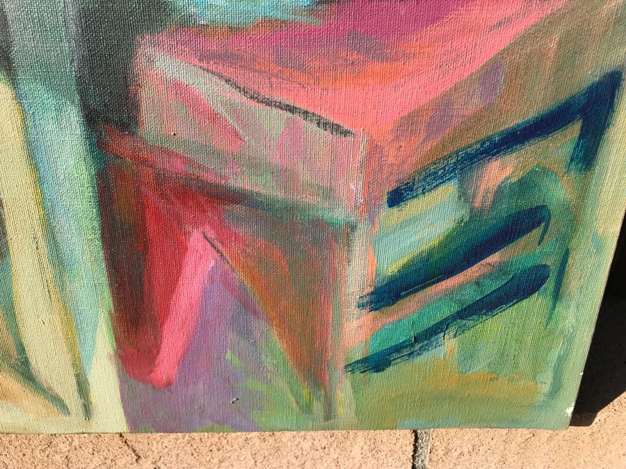 Original Jean Klafs Abstract Expressionist Painting On Canvas Titled 'Spice Island' Unsigned 37 X 50 [Photo 15]