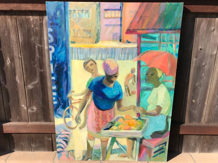 Original Jean Klafs Abstract Expressionist Painting On Canvas Titled 'Spice Island' Unsigned 37 X 50 [Photo 3]