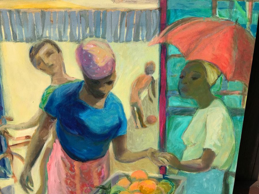 Original Jean Klafs Abstract Expressionist Painting On Canvas Titled 'Spice Island' Unsigned 37 X 50 [Photo 6]