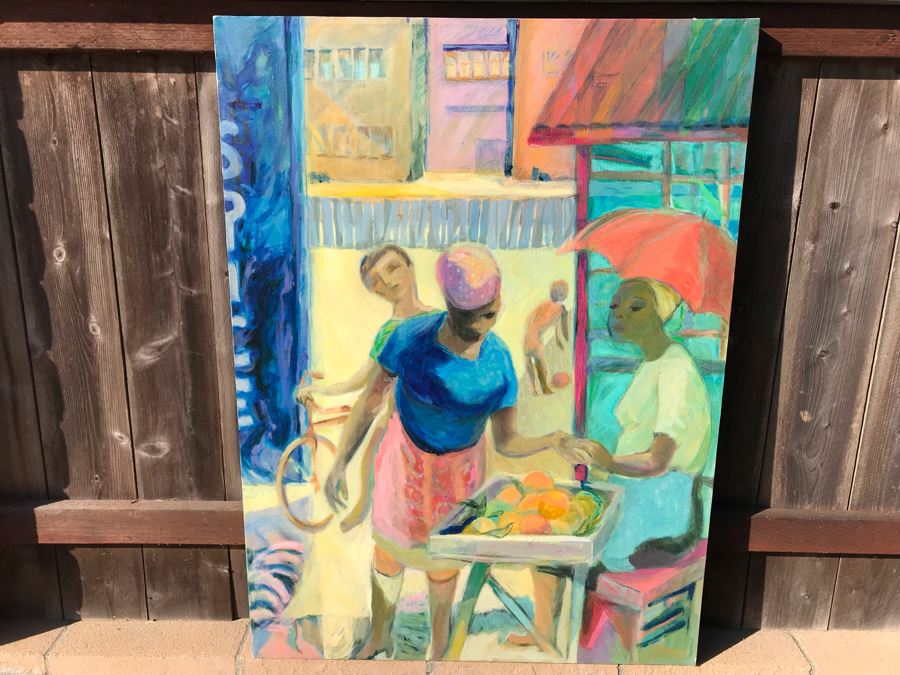 Original Jean Klafs Abstract Expressionist Painting On Canvas Titled 'Spice Island' Unsigned 37 X 50 [Photo 5]