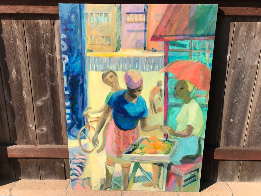 Original Jean Klafs Abstract Expressionist Painting On Canvas Titled 'Spice Island' Unsigned 37 X 50 [Photo 2]