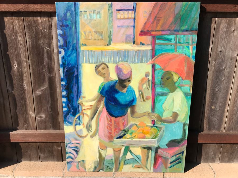 Original Jean Klafs Abstract Expressionist Painting On Canvas Titled 'Spice Island' Unsigned 37 X 50 [Photo 4]