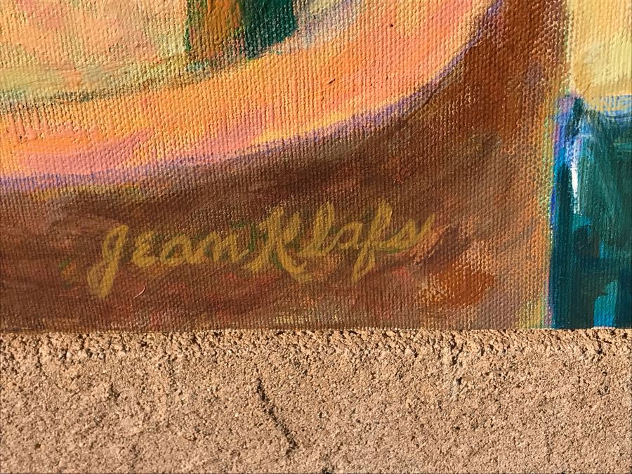 Original Jean Klafs Abstract Expressionist Painting On Canvas Arizon Desert Poolside Landscape 24 X 30 [Photo 6]