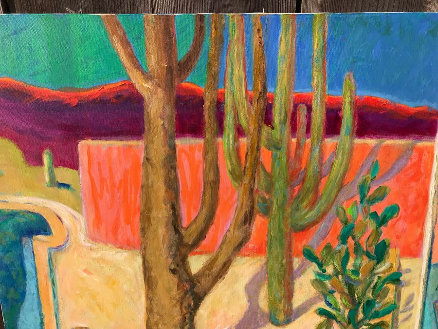 Original Jean Klafs Abstract Expressionist Painting On Canvas Arizon Desert Poolside Landscape 24 X 30 [Photo 3]