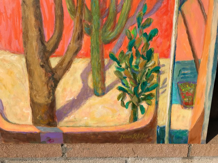 Original Jean Klafs Abstract Expressionist Painting On Canvas Arizon Desert Poolside Landscape 24 X 30 [Photo 4]