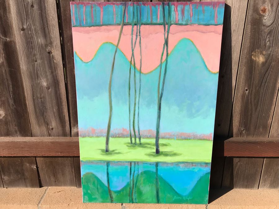 Original Jean Klafs Abstract Expressionist Painting On Canvas Titled 'Reflections' 36 X 24 [Photo 2]