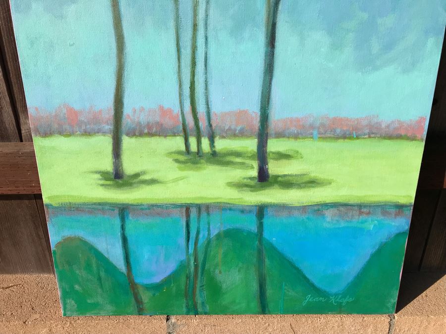 Original Jean Klafs Abstract Expressionist Painting On Canvas Titled 'Reflections' 36 X 24 [Photo 4]