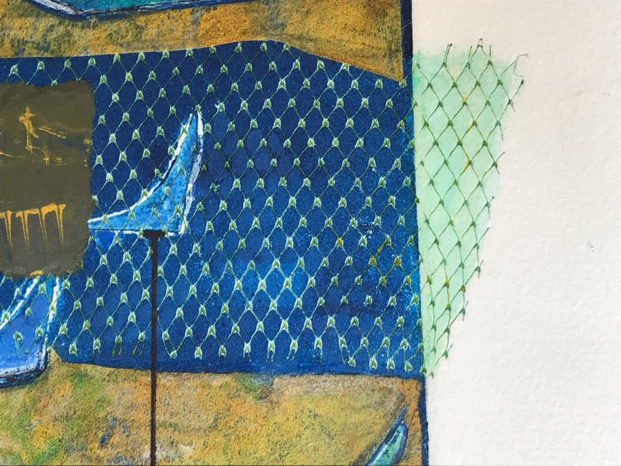 Original Jean Klafs Abstract Expressionist Framed Monotype On Paper Titled 'Blue Sea Urchin' 20 X 16 [Photo 12]