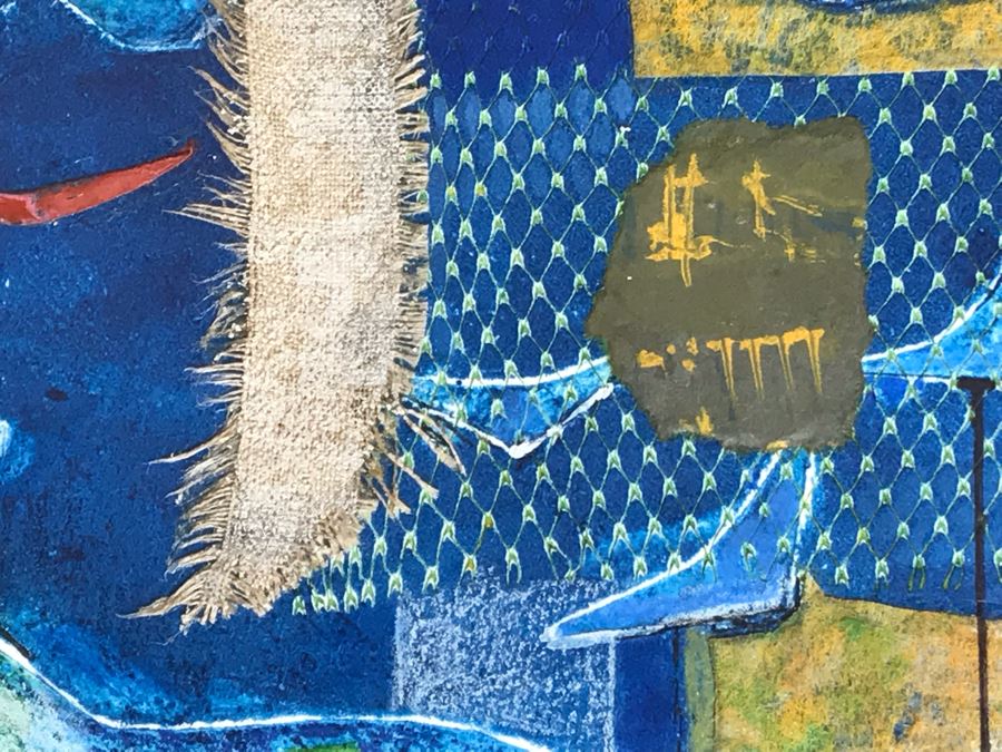 Original Jean Klafs Abstract Expressionist Framed Monotype On Paper Titled 'Blue Sea Urchin' 20 X 16 [Photo 7]