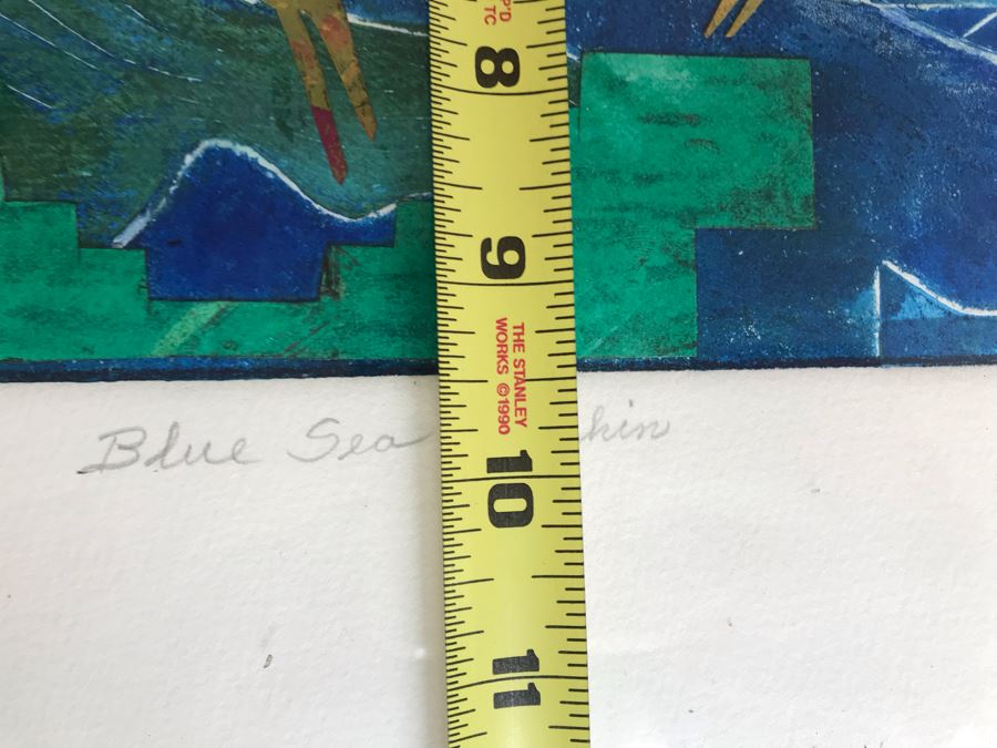 Original Jean Klafs Abstract Expressionist Framed Monotype On Paper Titled 'Blue Sea Urchin' 20 X 16 [Photo 14]