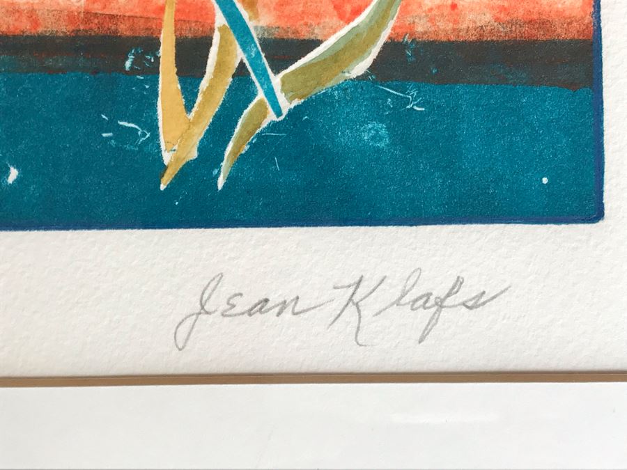 Original Jean Klafs Abstract Expressionist Framed Monotype On Paper Titled 'Aquatic Creatures Series I' 18 X 21 [Photo 6]