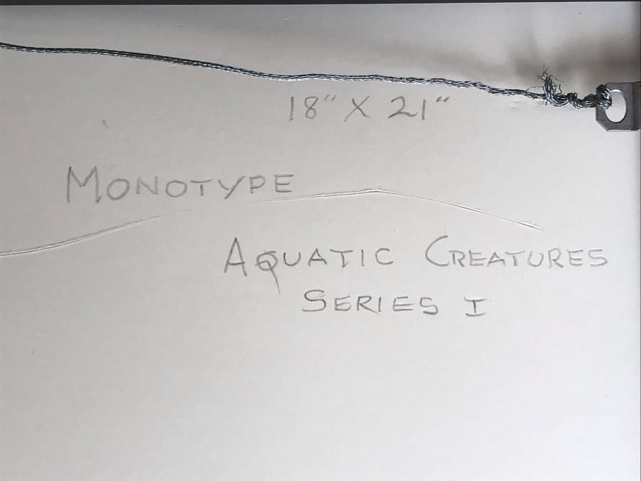 Original Jean Klafs Abstract Expressionist Framed Monotype On Paper Titled 'Aquatic Creatures Series I' 18 X 21 [Photo 8]