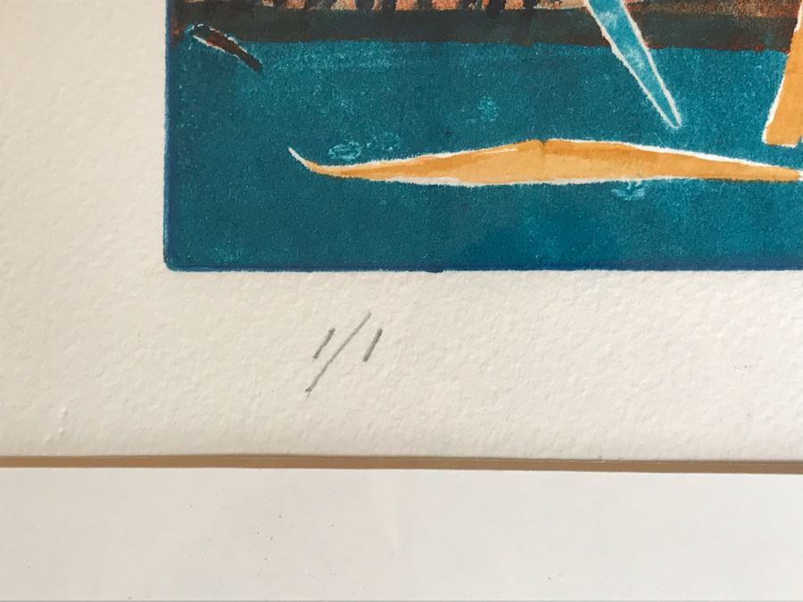 Original Jean Klafs Abstract Expressionist Framed Monotype On Paper Titled 'Aquatic Creatures Series I' 18 X 21 [Photo 7]