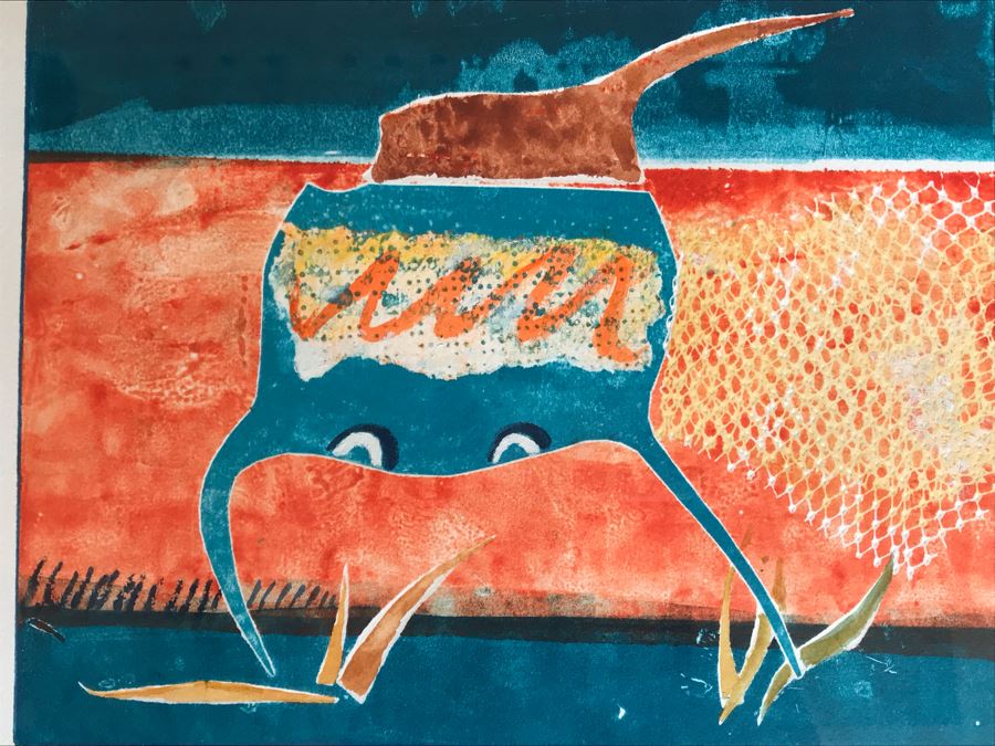 Original Jean Klafs Abstract Expressionist Framed Monotype On Paper Titled 'Aquatic Creatures Series I' 18 X 21 [Photo 4]