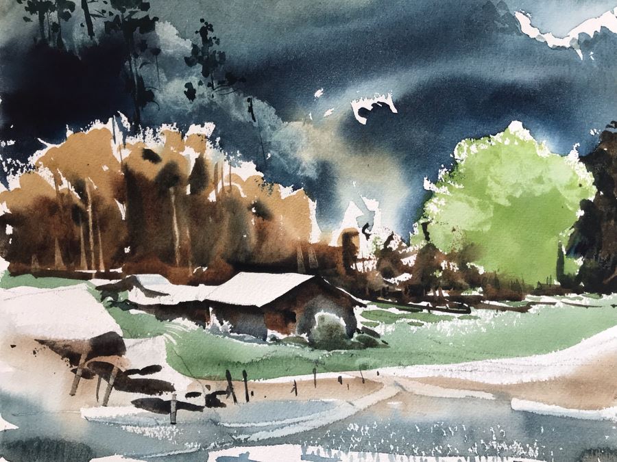 Original William (Bill) Ahrendt Arizona Artist Landscape Watercolor Painting On Paper Signed Titled 'Milk Ranch Rim' 22 X 15 [Photo 2]