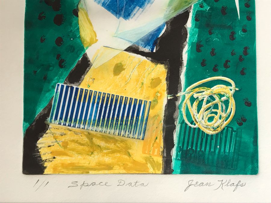 Original Jean Klafs Abstract Expressionist Framed Monotype On Paper Titled 'Space Data' 21 X 18 [Photo 4]