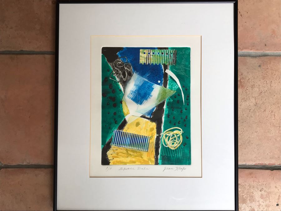 Original Jean Klafs Abstract Expressionist Framed Monotype On Paper Titled 'Space Data' 21 X 18 [Photo 2]