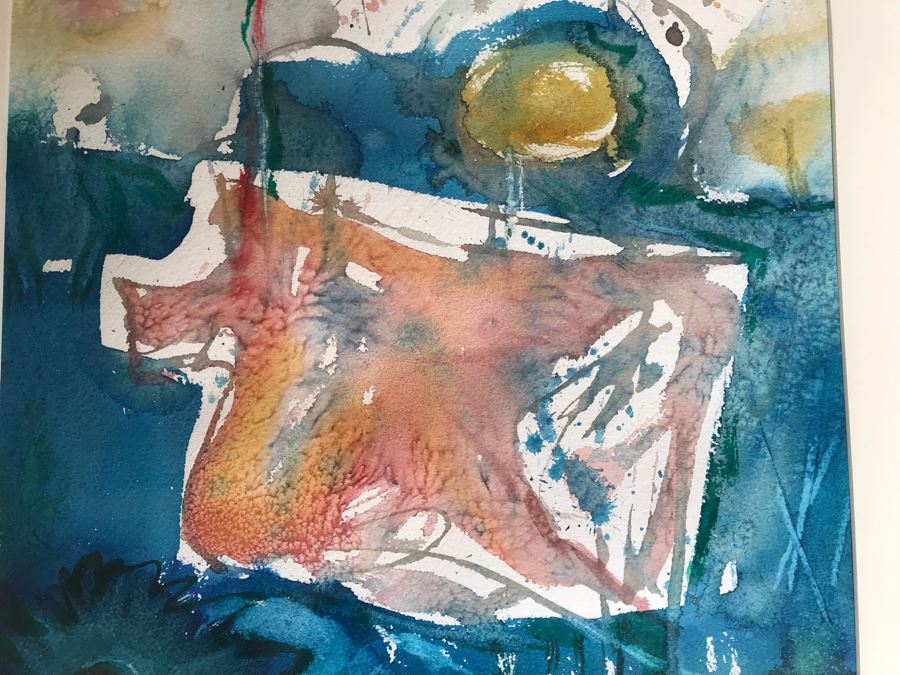 Original Jean Klafs Abstract Expressionist Framed Watercolor Painting On Paper Titled 'Having A Ball' 28 X 21.75 [Photo 6]