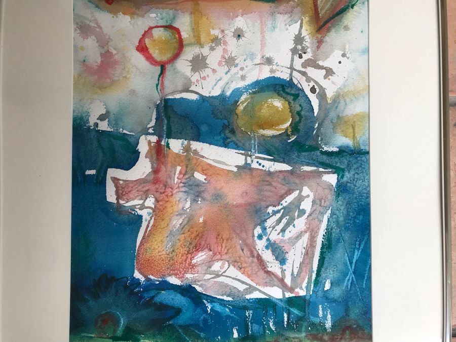 Original Jean Klafs Abstract Expressionist Framed Watercolor Painting On Paper Titled 'Having A Ball' 28 X 21.75 [Photo 3]