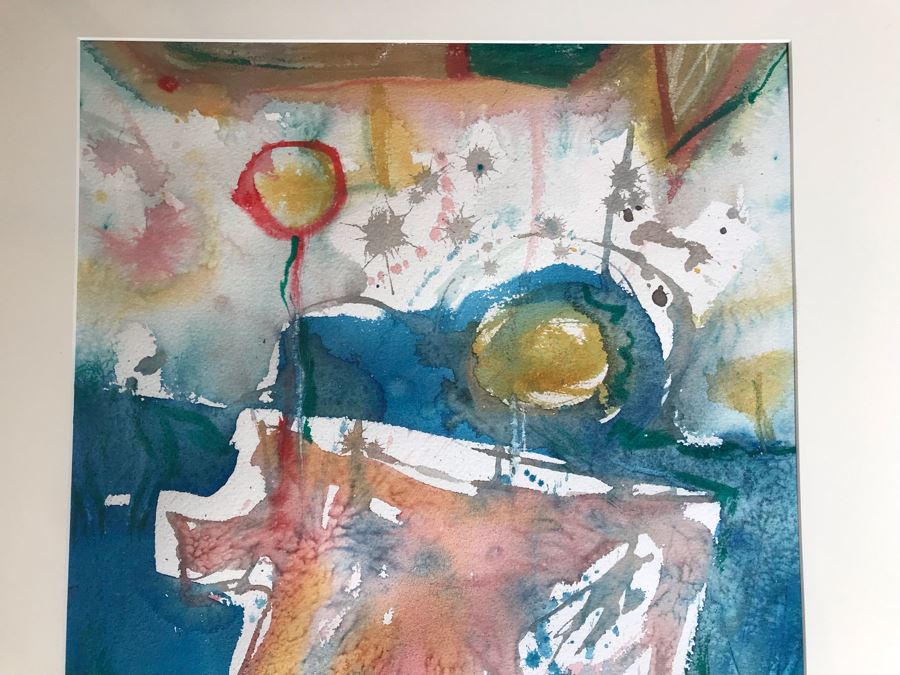 Original Jean Klafs Abstract Expressionist Framed Watercolor Painting On Paper Titled 'Having A Ball' 28 X 21.75 [Photo 4]
