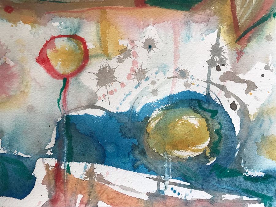 Original Jean Klafs Abstract Expressionist Framed Watercolor Painting On Paper Titled 'Having A Ball' 28 X 21.75 [Photo 5]