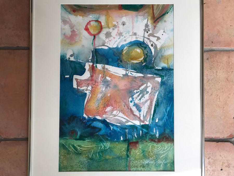 Original Jean Klafs Abstract Expressionist Framed Watercolor Painting On Paper Titled 'Having A Ball' 28 X 21.75 [Photo 1]