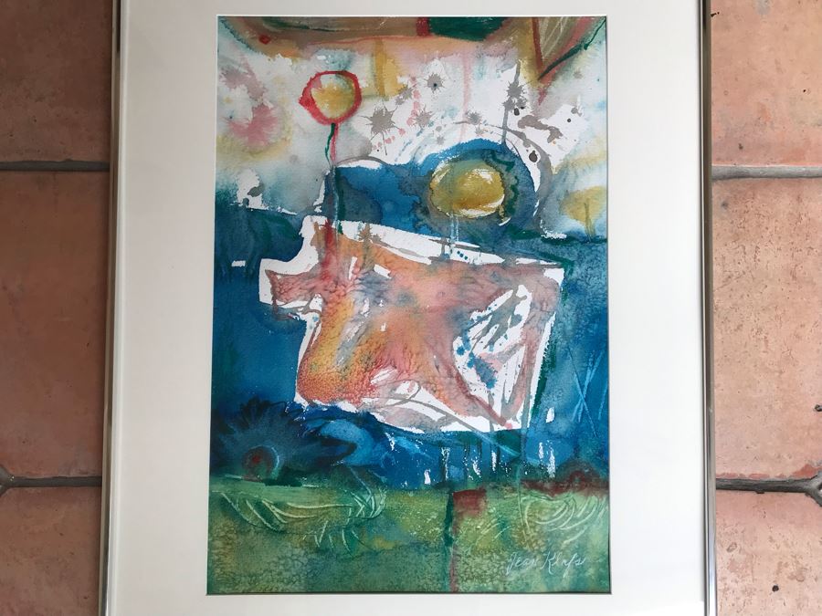 Original Jean Klafs Abstract Expressionist Framed Watercolor Painting On Paper Titled 'Having A Ball' 28 X 21.75 [Photo 2]