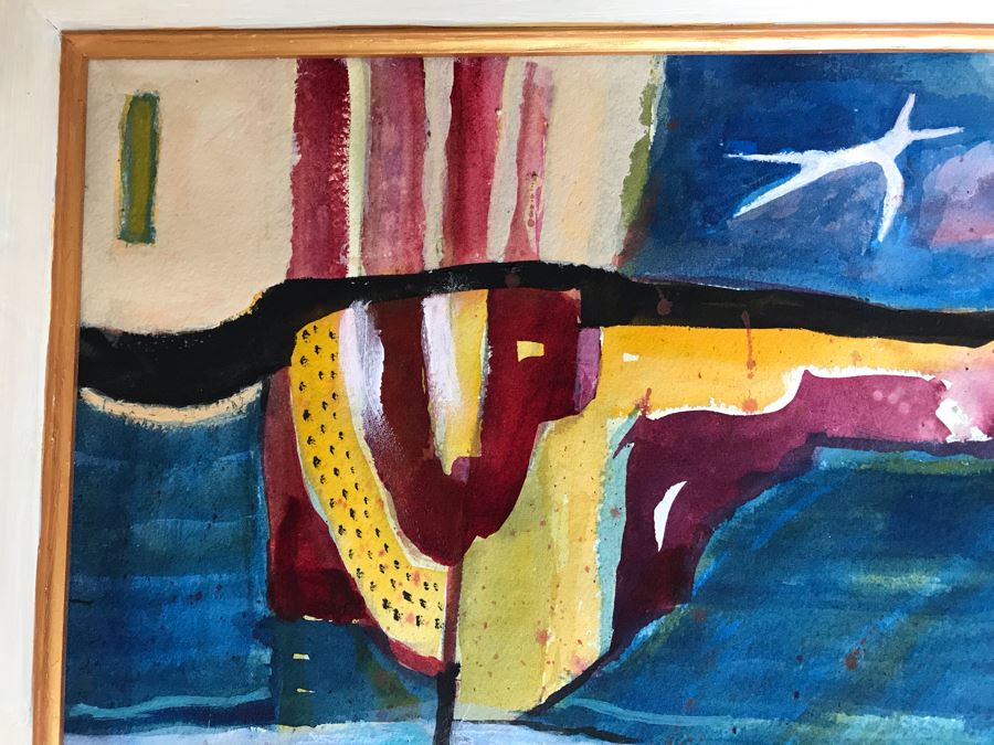 Original Jean Klafs Abstract Expressionist Framed Painting On Paper 20 X 16 [Photo 4]