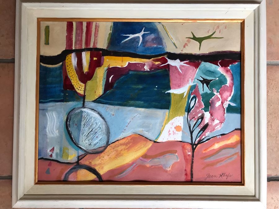 Original Jean Klafs Abstract Expressionist Framed Painting On Paper 20 X 16 [Photo 2]