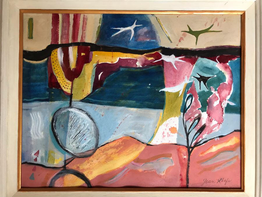 Original Jean Klafs Abstract Expressionist Framed Painting On Paper 20 X 16 [Photo 3]