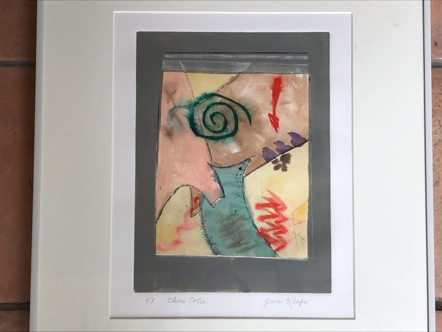 Original Jean Klafs Abstract Expressionist Framed Watercolor Painting On Paper Titled 'Chin Colle' 21 X 18 [Photo 1]