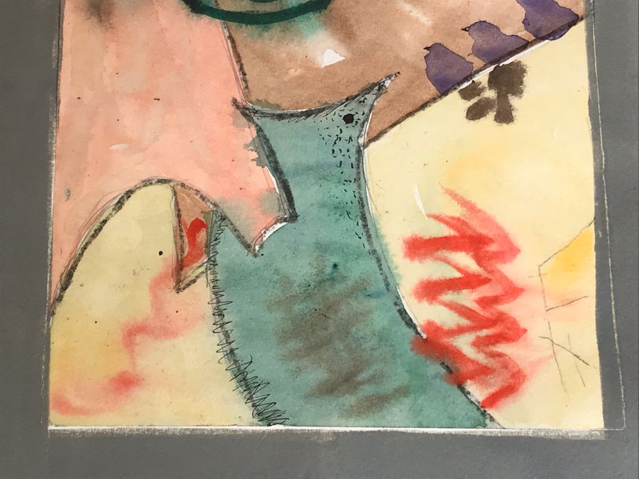 Original Jean Klafs Abstract Expressionist Framed Watercolor Painting On Paper Titled 'Chin Colle' 21 X 18 [Photo 5]