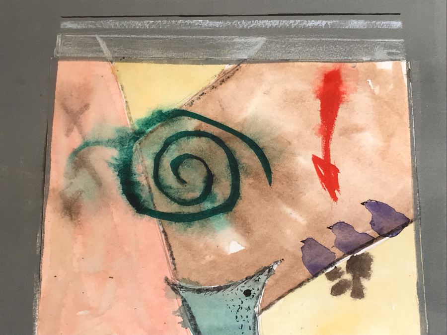 Original Jean Klafs Abstract Expressionist Framed Watercolor Painting On Paper Titled 'Chin Colle' 21 X 18 [Photo 6]