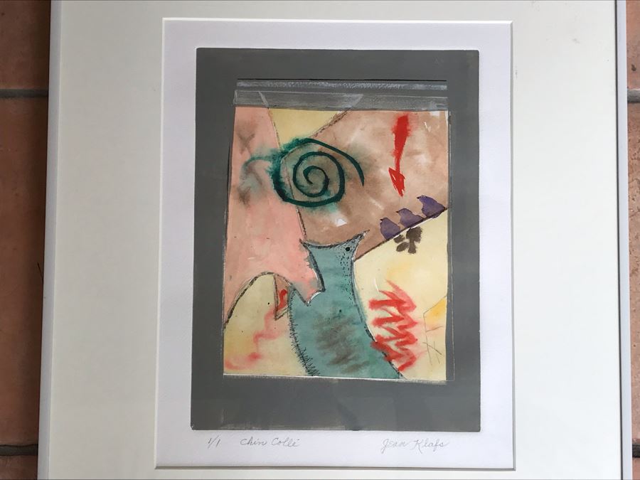 Original Jean Klafs Abstract Expressionist Framed Watercolor Painting On Paper Titled 'Chin Colle' 21 X 18 [Photo 3]
