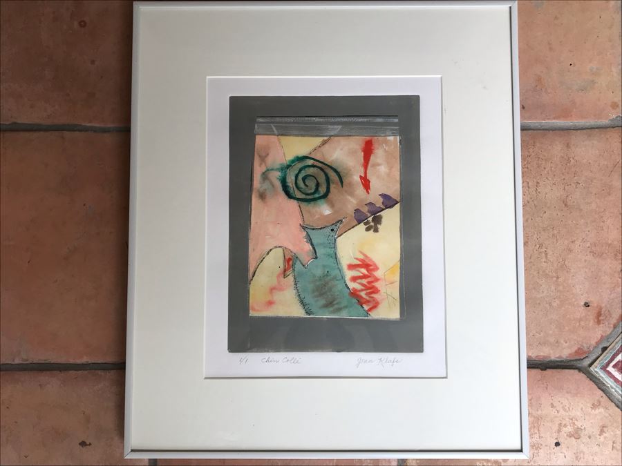 Original Jean Klafs Abstract Expressionist Framed Watercolor Painting On Paper Titled 'Chin Colle' 21 X 18 [Photo 2]