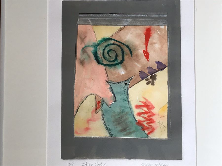 Original Jean Klafs Abstract Expressionist Framed Watercolor Painting On Paper Titled 'Chin Colle' 21 X 18 [Photo 4]