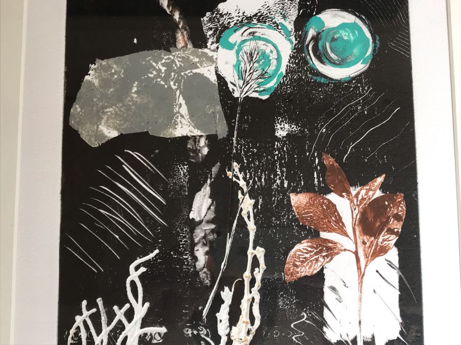 Original Jean Klafs Abstract Expressionist Framed Monotype On Paper Titled 'Herbs' 21 X 18 [Photo 4]