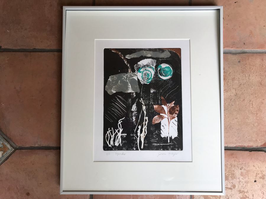 Original Jean Klafs Abstract Expressionist Framed Monotype On Paper Titled 'Herbs' 21 X 18 [Photo 2]