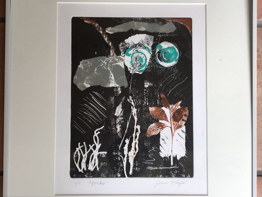 Original Jean Klafs Abstract Expressionist Framed Monotype On Paper Titled 'Herbs' 21 X 18 [Photo 1]