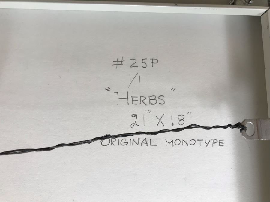 Original Jean Klafs Abstract Expressionist Framed Monotype On Paper Titled 'Herbs' 21 X 18 [Photo 9]