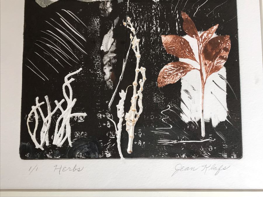 Original Jean Klafs Abstract Expressionist Framed Monotype On Paper Titled 'Herbs' 21 X 18 [Photo 3]