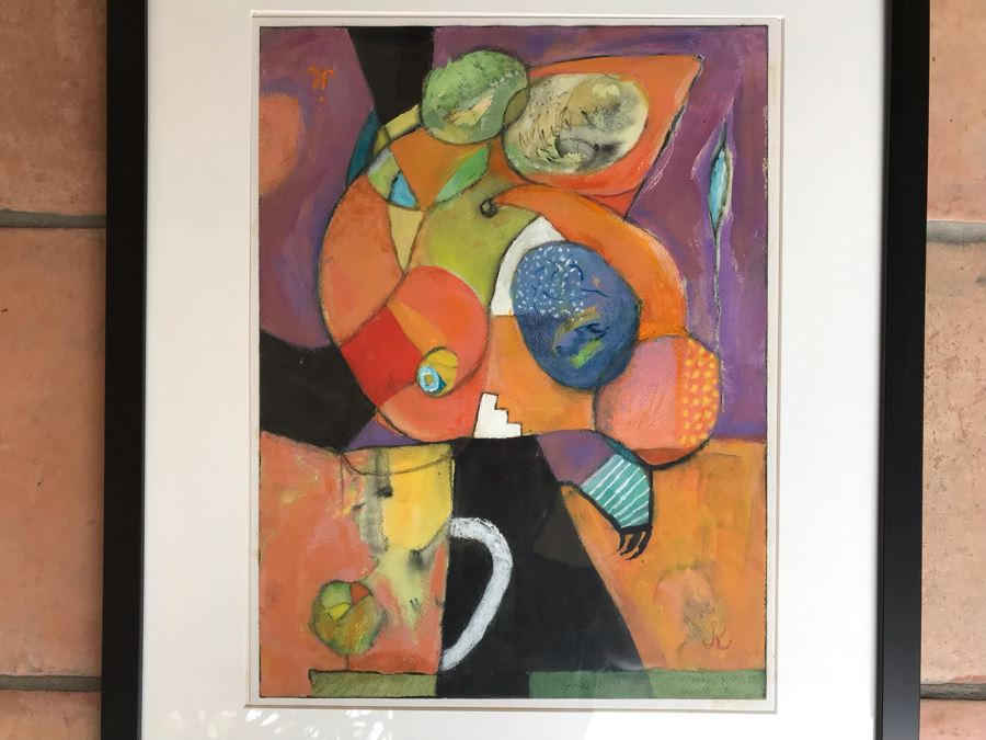 Original Jean Klafs Abstract Expressionist Framed Painting On Paper Titled 'Prosit' 23 X 19 [Photo 1]