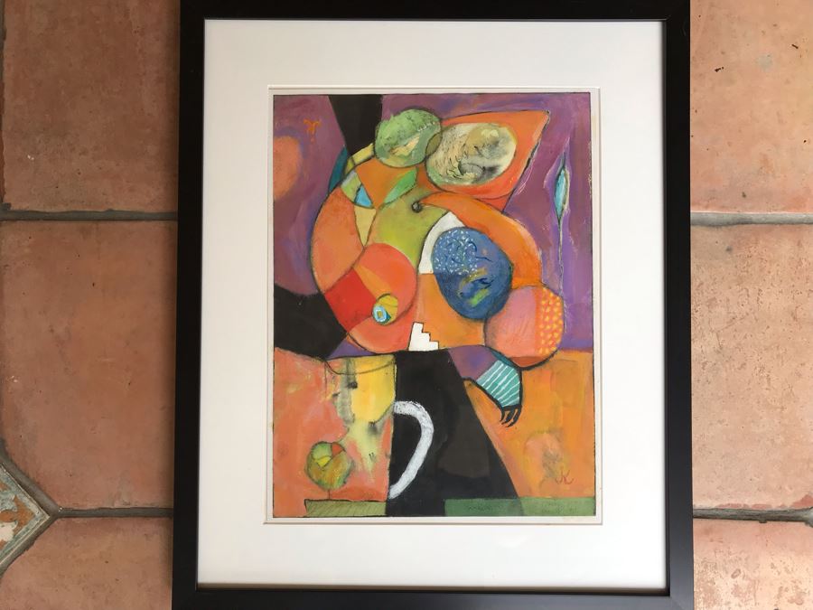 Original Jean Klafs Abstract Expressionist Framed Painting On Paper Titled 'Prosit' 23 X 19 [Photo 2]