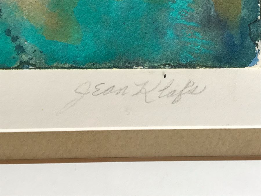 Original Jean Klafs Abstract Expressionist Framed Watercolor Painting On Paper Titled 'Baja Coast From Air' 18 X 22 [Photo 4]