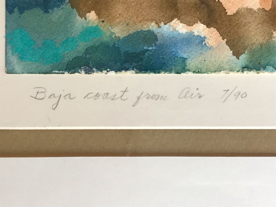 Original Jean Klafs Abstract Expressionist Framed Watercolor Painting On Paper Titled 'Baja Coast From Air' 18 X 22 [Photo 5]