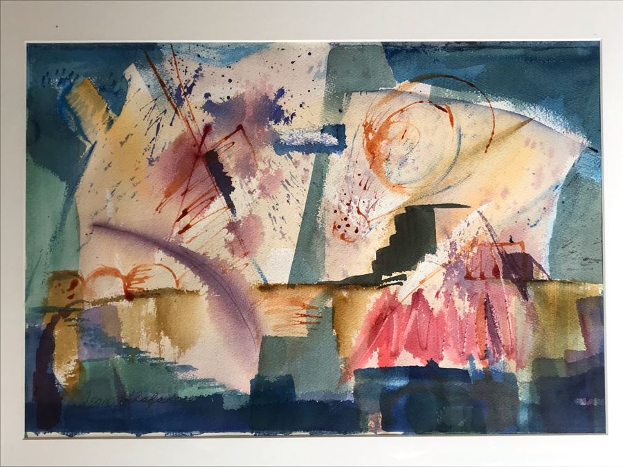 Original Jean Klafs Abstract Expressionist Framed Watercolor Painting On Paper 21 X 29
