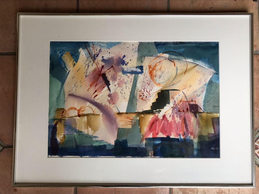 Original Jean Klafs Abstract Expressionist Framed Watercolor Painting On Paper 21 X 29 [Photo 2]
