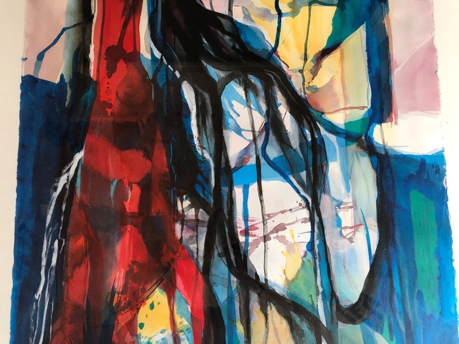 Original Jean Klafs Abstract Expressionist Framed Watercolor Painting On Paper Titled 'Organism' 36 X 29 [Photo 6]